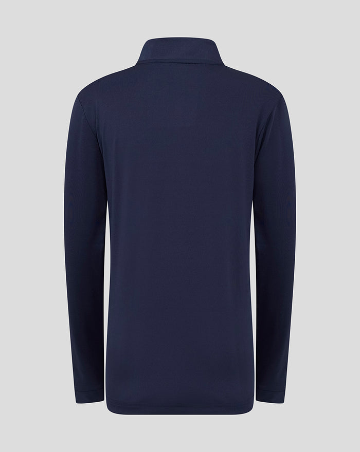 Back view of navy junior Yorkshire Performance quarter zip with long sleeves