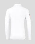 Back view of white ECB long sleeve rugby shirt with collar and subtle textured fabric.