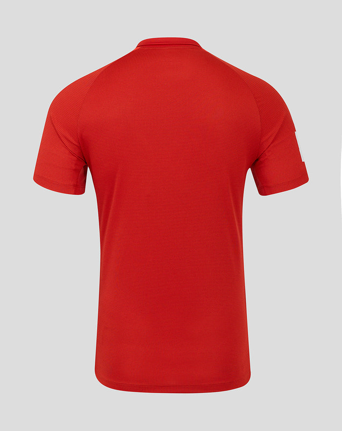 Back view of ECB Men's 25/26 T20 Pro Shirt in red with raglan sleeves
