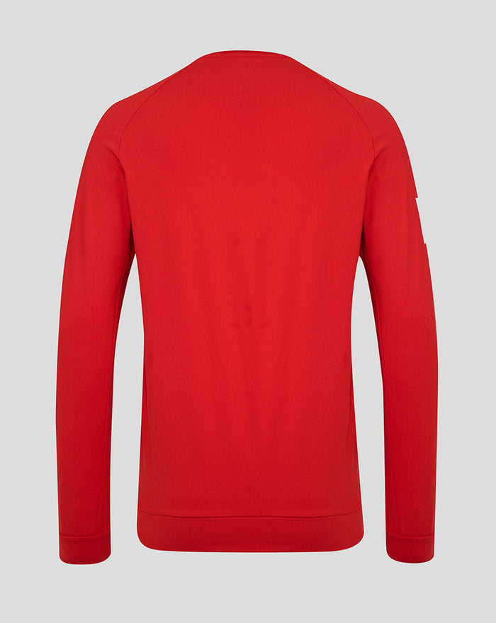 Back view of red England cricket T20 sweater with long sleeves and plain back