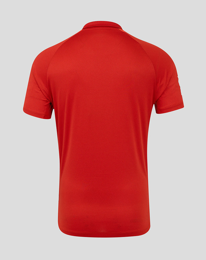Back view of red England 25/26 T20 replica shirt showing solid back and raglan short sleeves