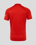 Rear view of red Junior T20 World Cup Replica Short Sleeve Shirt with raglan sleeves and mesh panels for ventilation