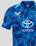 England cricket 25/26 ODI short sleeve shirt in blue camouflage with Toyota sponsor and Castore branding