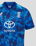 Front view of the ECB ODI Pro jersey with Toyota logo and England crest on blue camo print