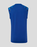 Back view of a royal blue sleeveless vest with camouflage shoulder panels