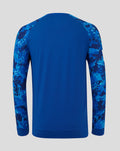 Back view of ECB Men's 25/26 ODI sweater with blue camo sleeves and solid blue back