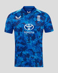Blue England ODI replica short sleeve shirt with camo pattern and Toyota sponsor logo.