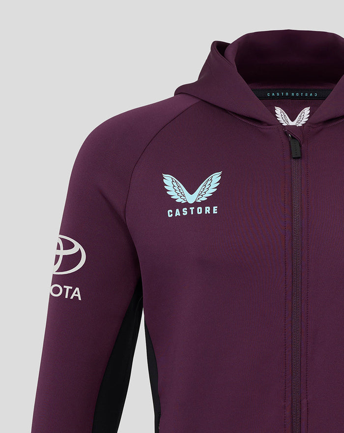 Close-up of chest area highlighting Castore logo and England crest on ECB Men's 25/26 Training Full Zip Hoody.