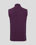 Back view of the purple England cricket training gilet showing shoulders and collar