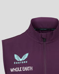 Close up of a purple England cricket training gilet collar with Castore branding