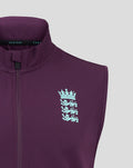 Purple ECB training gilet with England crest on chest and Castore logo, front zip