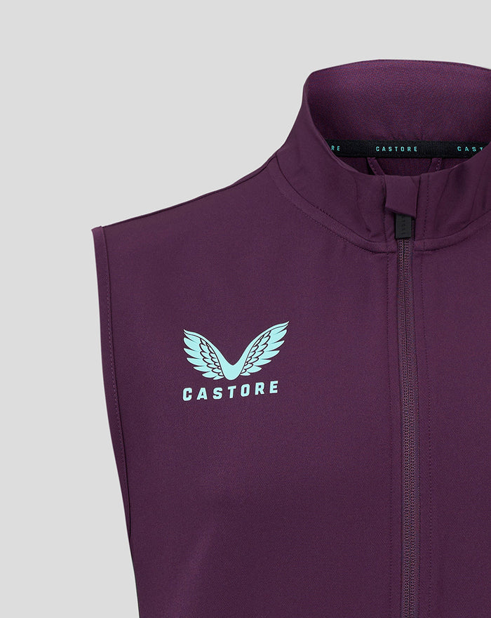 Purple ECB training gilet with light blue Castore logo on chest and front zipper