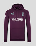Maroon England cricket training hoodie front view with light blue wing logo left chest crest right chest and Whole Earth text