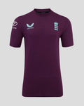 Deep purple ECB cotton training tee with light blue Castore wing logo on the left chest and England crest on the right chest