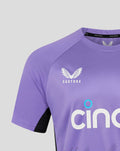 Purple ECB training tee with left chest ECB crest and right chest Castore logo; Cinch sponsor across the front and contrast side panels.