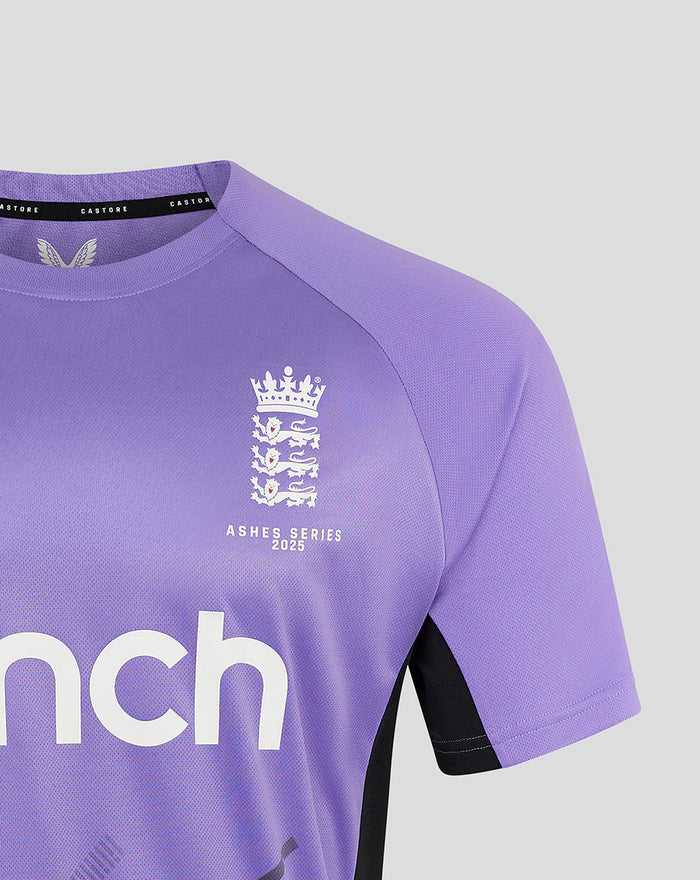 Purple training tee featuring Ashes Series 2025 crest on left chest with Castore branding on opposite chest and Cinch across front.