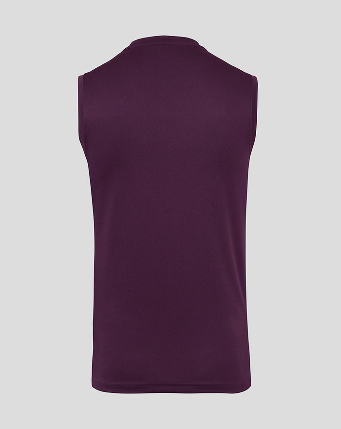 Back view of ECB training vest in solid deep purple without sleeves.