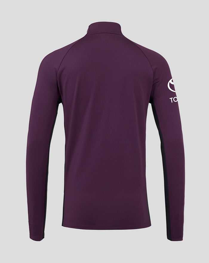 Back view of purple England cricket training top with Toyota logo visible on the sleeve.