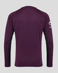 Back view of the deep purple England cricket pro training long sleeve shirt with black side panels