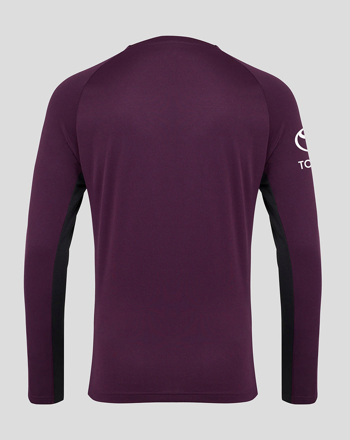 Back view of the deep purple England cricket pro training long sleeve shirt with black side panels