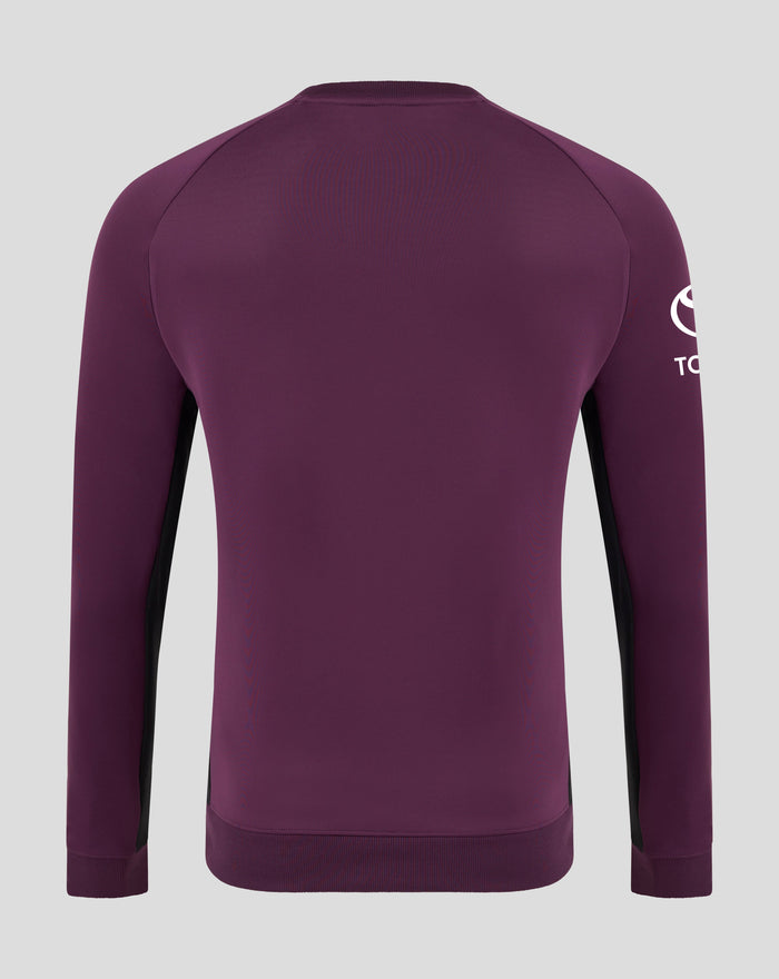 Back view of maroon England Cricket Pro Training Sweatshirt showing plain back with ribbed neck and CASTORE label inside