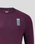 Close up of maroon Mens England Cricket Pro Training Sweatshirt neckline with Castore branding inside collar