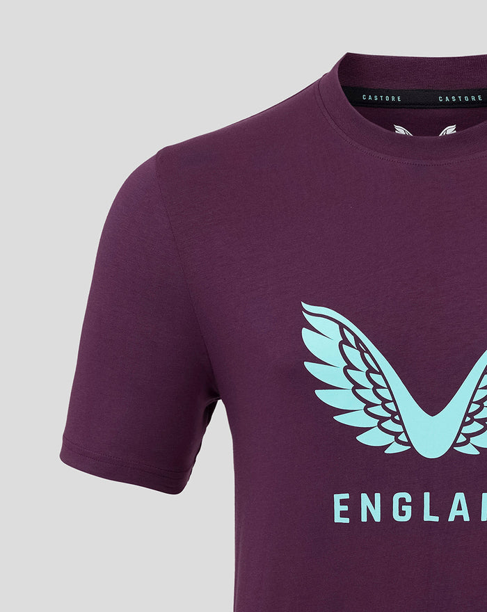 Purple Lock Up Logo Tee with pale blue wing crest and ENGLAND lettering on the chest.