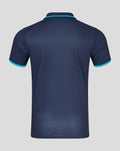 Back view of navy Yorkshire OD short sleeve playing jersey with plain back and turquoise trim on the sleeves