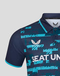 Yorkshire OD short sleeve playing jersey navy with cyan abstract print and SEAT UNIQUE logo