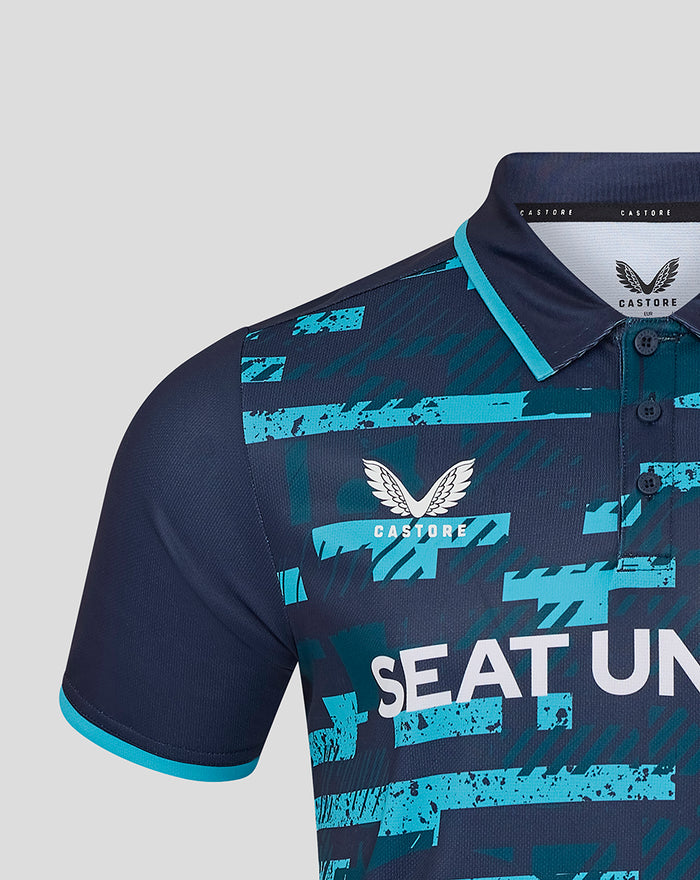 Yorkshire OD short sleeve playing jersey navy with cyan abstract print and SEAT UNIQUE logo