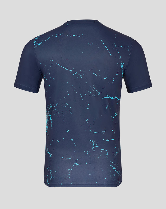 Back view of navy Yorkshire graphic training jersey with blue splash pattern