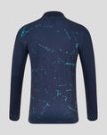 Back view of navy Yorkshire Graphic Performance 1/4 Zip Top with turquoise paint splatter pattern