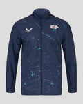 Navy Yorkshire Graphic Track Jacket with turquoise paint splatters, full-zip front, Castore logo on the left chest and a white floral emblem on the right chest.