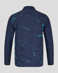 Back view of navy Yorkshire Graphic Track Jacket with turquoise splatter pattern across the upper back.