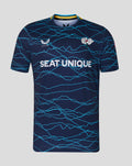 Front view of navy peacoat T20 short sleeve jersey with teal wave pattern and SEAT UNIQUE across chest.