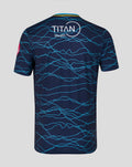 Back view of navy peacoat T20 short sleeve jersey with teal wave pattern and TITAN Wealth logo on upper back.