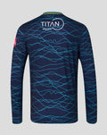 Back view of navy T20 long sleeve jersey with blue crack pattern and Titan Wealth branding