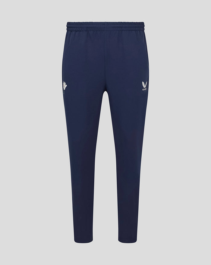 Navy Yorkshire Track Pant with elastic waistband and white logo on the left thigh.