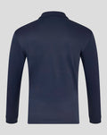 Back view of navy brushback fleece quarter zip top