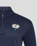 Navy Yorkshire fleece brushback quarter zip showing the white Castore wing emblem on the chest