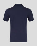 Rear view of navy short sleeve cotton leisure polo.