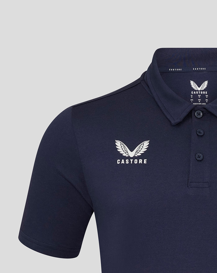 Men's navy Yorkshire Short Sleeve Leisure Polo with white Castore wing logo on the chest