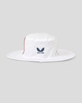 White YCCC bucket hat with blue Castore logo on front