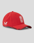 Red T20 cap shown from a side angle with England crest on front and a camo pattern along the brim edge.
