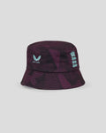 Purple and black geometric bucket hat with turquoise England crest on the side and Castore logo