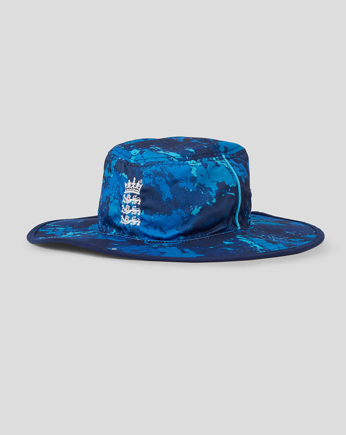 Reversible blue wide brim cricket hat with a Three Lions crest on the crown