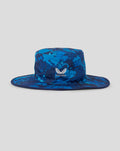 Reversible blue wide brim hat with a blue camouflage print and Castore logo on the front