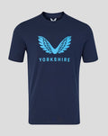 Navy crew neck T shirt with large light blue wing graphic and YORKSHIRE text across the chest.
