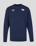 Navy adults crewneck sweatshirt with Castore logo and white floral crest on chest