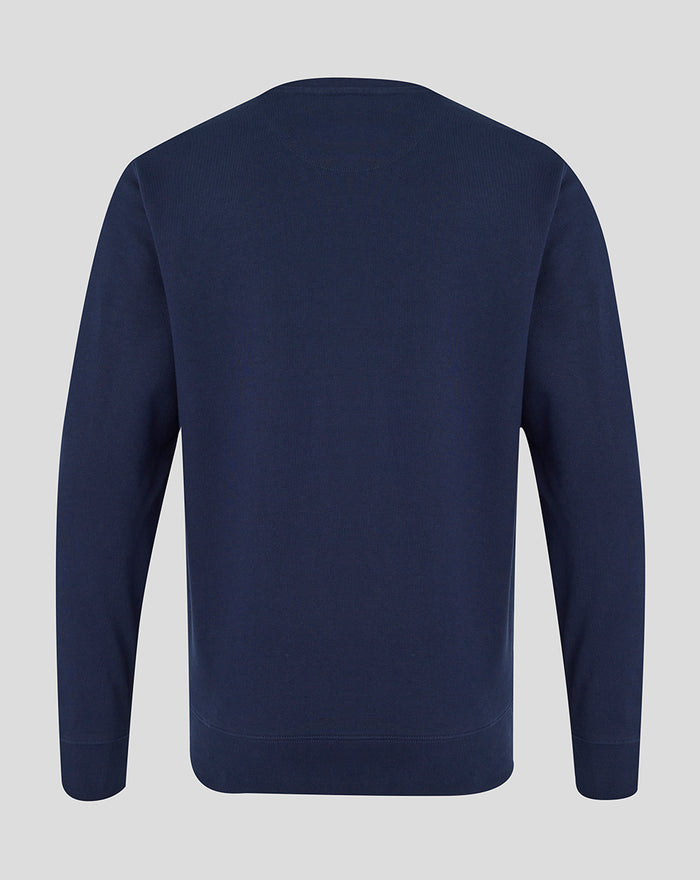 Back view of navy adults crewneck sweatshirt from the 26/27 collection